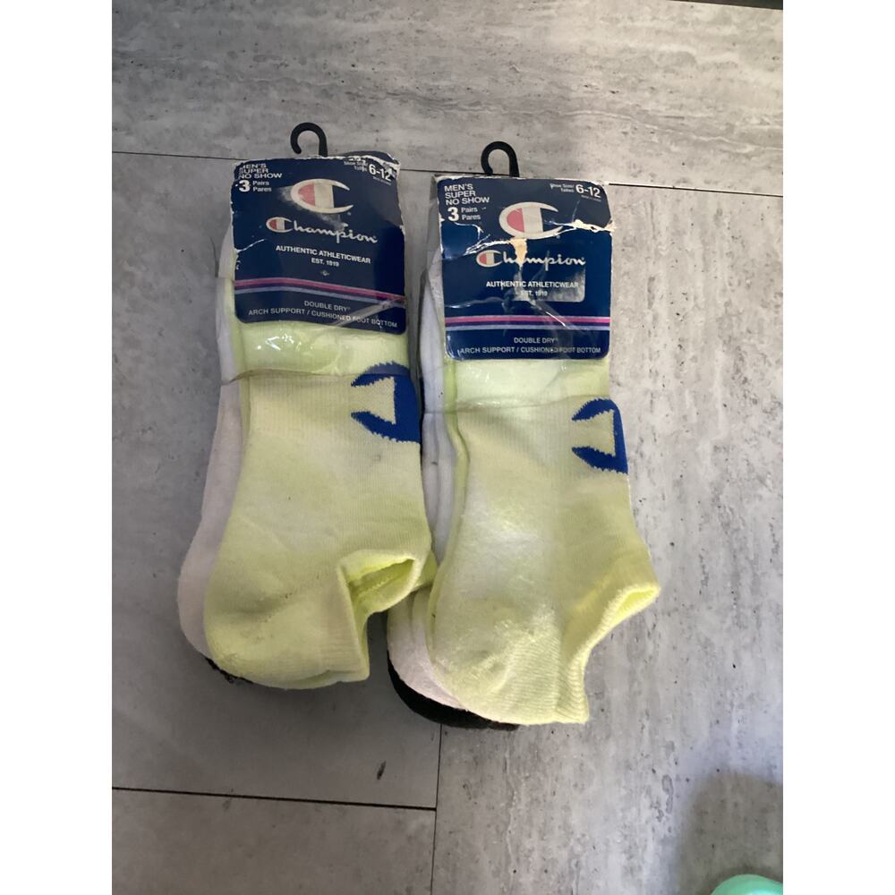 New Mens Champion Athletic Wear 3 Pair 2 Pack Super No Show Socks White/Black